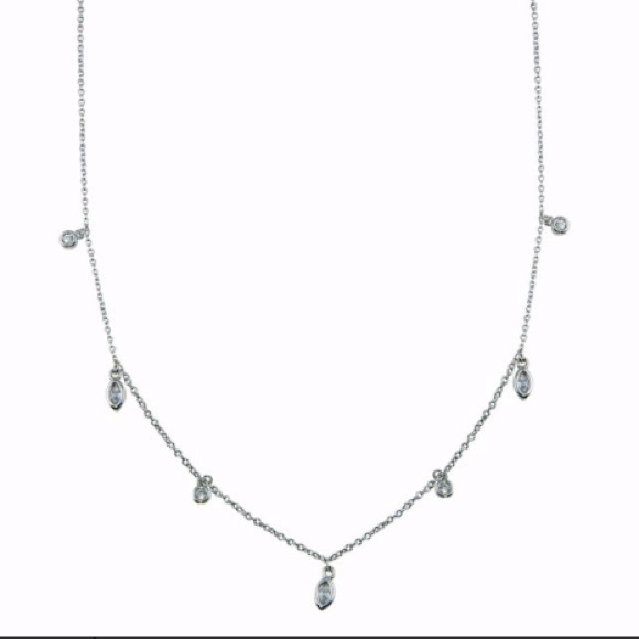 Round & Marquise Cz Charm Necklace 16-18 Inches